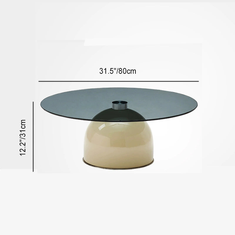 Moderner kreativer Couchtisch aus gehärtetem Rundglas, Karbonstahl und Sperrholz, 1-stöckig, für das Wohnzimmer 