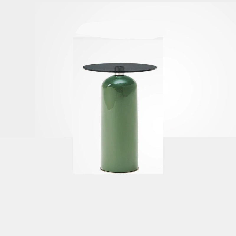 Moderner kreativer Couchtisch aus gehärtetem Rundglas, Karbonstahl und Sperrholz, 1-stöckig, für das Wohnzimmer 