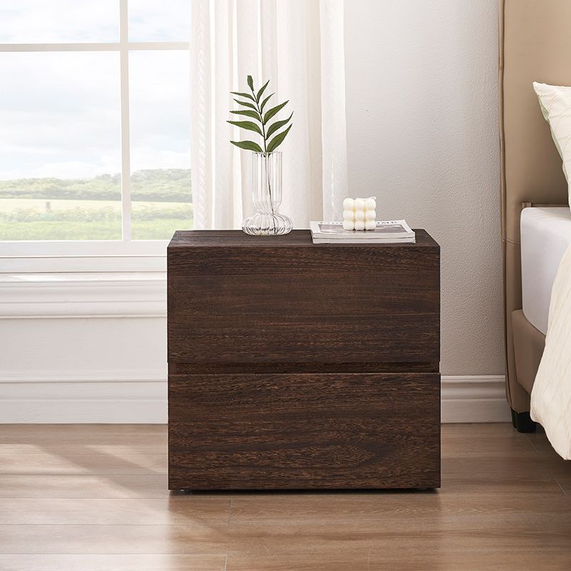 Cube rétro contemporain carré en bois de paulownia Table de nuit à 2 tiroirs pour chambre 