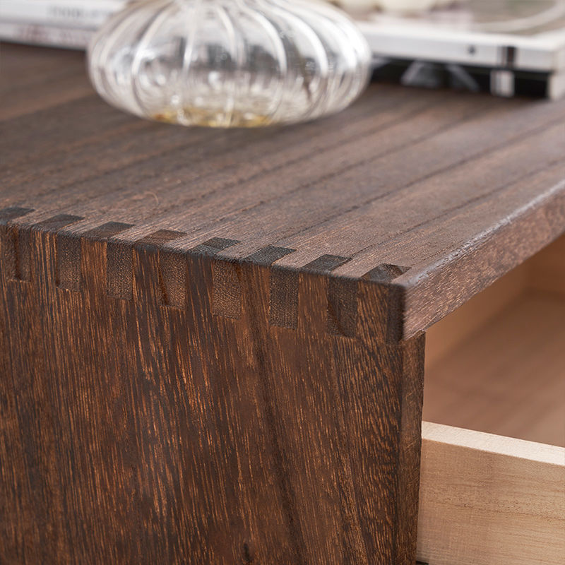 Cube rétro contemporain carré en bois de paulownia Table de nuit à 2 tiroirs pour chambre 