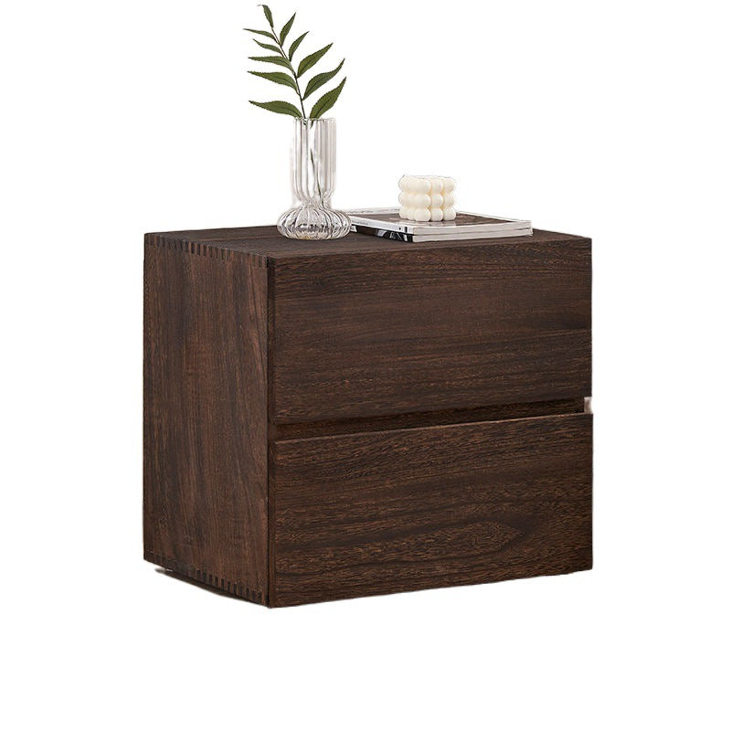 Cube rétro contemporain carré en bois de paulownia Table de nuit à 2 tiroirs pour chambre 