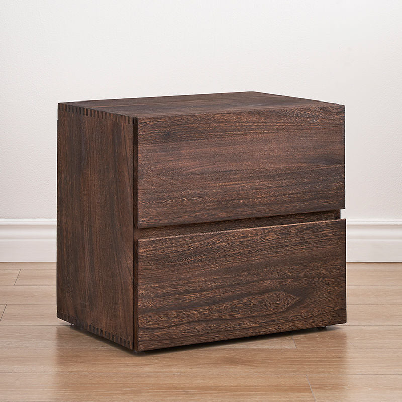 Cube rétro contemporain carré en bois de paulownia Table de nuit à 2 tiroirs pour chambre 