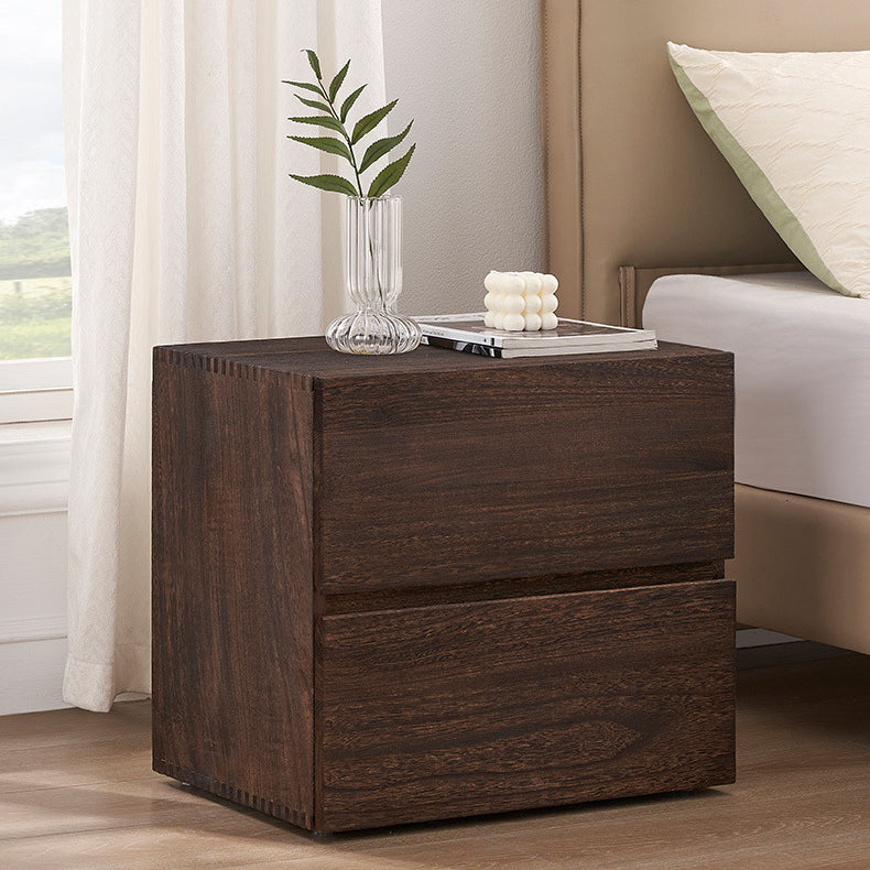 Cube rétro contemporain carré en bois de paulownia Table de nuit à 2 tiroirs pour chambre 