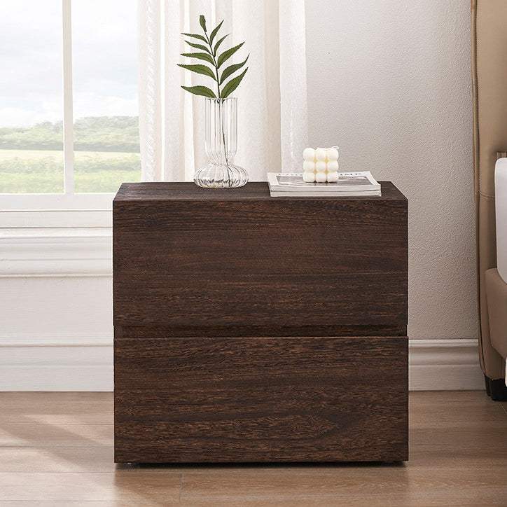 Cube rétro contemporain carré en bois de paulownia Table de nuit à 2 tiroirs pour chambre 