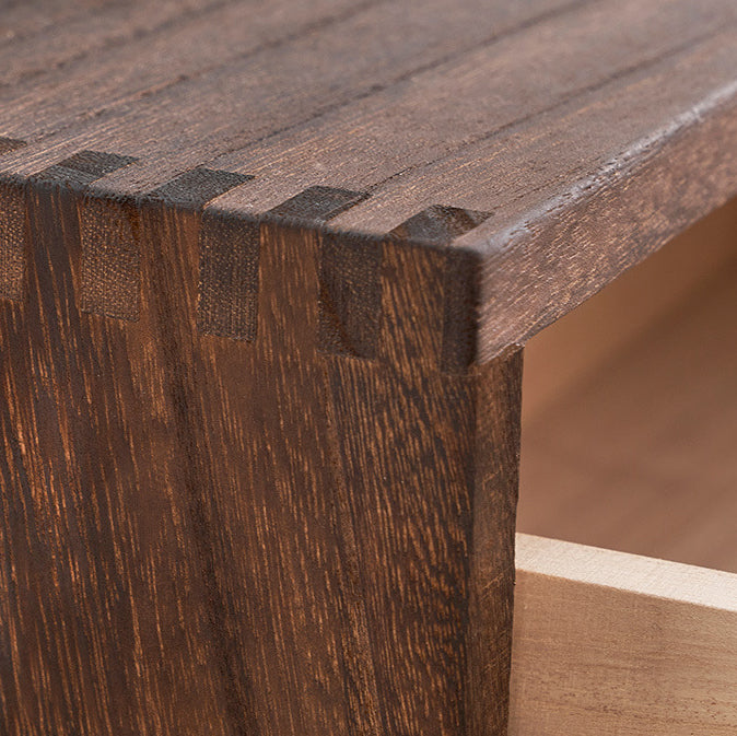 Cube rétro contemporain carré en bois de paulownia Table de nuit à 2 tiroirs pour chambre 