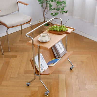 Table d'appoint rectangulaire en bois de cerisier et acier inoxydable à la simplicité moderne à 2 niveaux pour le salon 