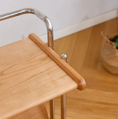 Table d'appoint rectangulaire en bois de cerisier et acier inoxydable à la simplicité moderne à 2 niveaux pour le salon 