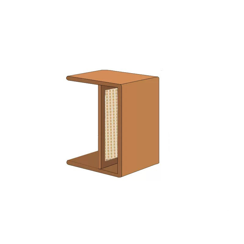 Contemporary Nordic Rectangular Cube Cherry Wood PP Rattan Side Table 2 - Tier For Living Room