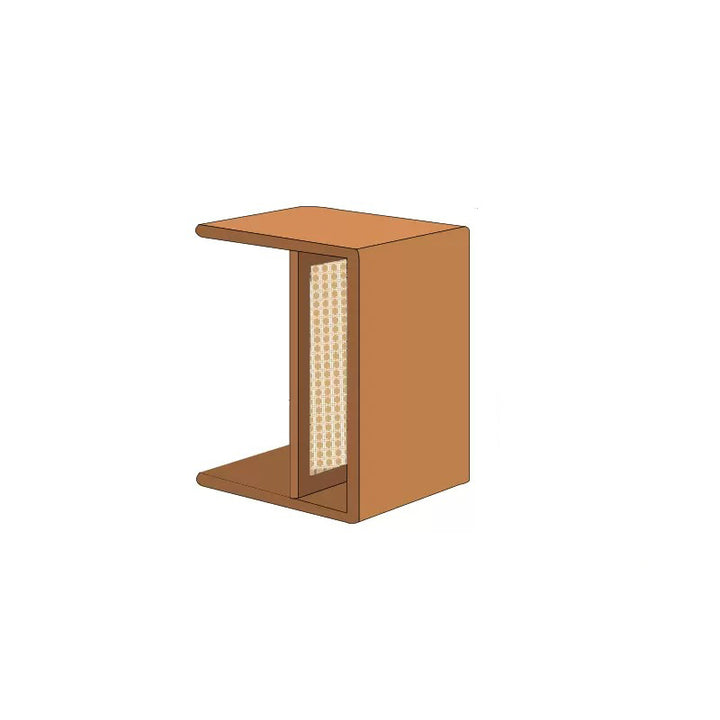 Contemporary Nordic Rectangular Cube Cherry Wood PP Rattan Side Table 2 - Tier For Living Room