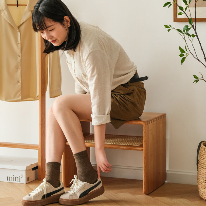 Contemporary Nordic Rectangular Cube Cherry Wood PP Rattan Side Table 2 - Tier For Living Room