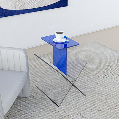 Table d'appoint moderne Art Déco en acrylique complet à forme géométrique 2 niveaux pour salon 