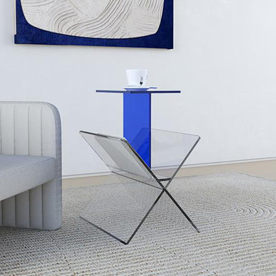 Table d'appoint moderne Art Déco en acrylique complet à forme géométrique 2 niveaux pour salon 