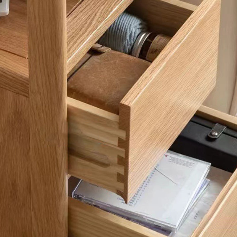 Mesa Auxiliar de Roble Rojo con Cajones - Cubo Rectangular de Roca de Simplicidad Moderna para Sala de Estar 
