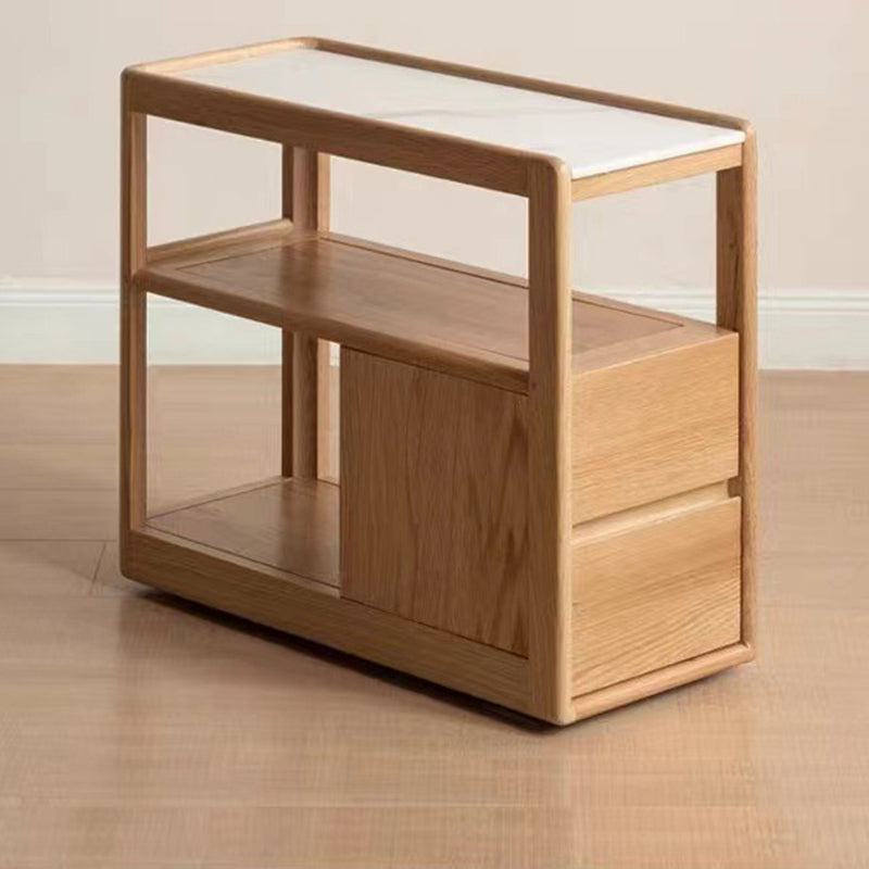 Modern Simplicity Rectangular Cube Sintered Stone Red Oak Paulownia Wood Side Table 2 - Drawer For Living Room