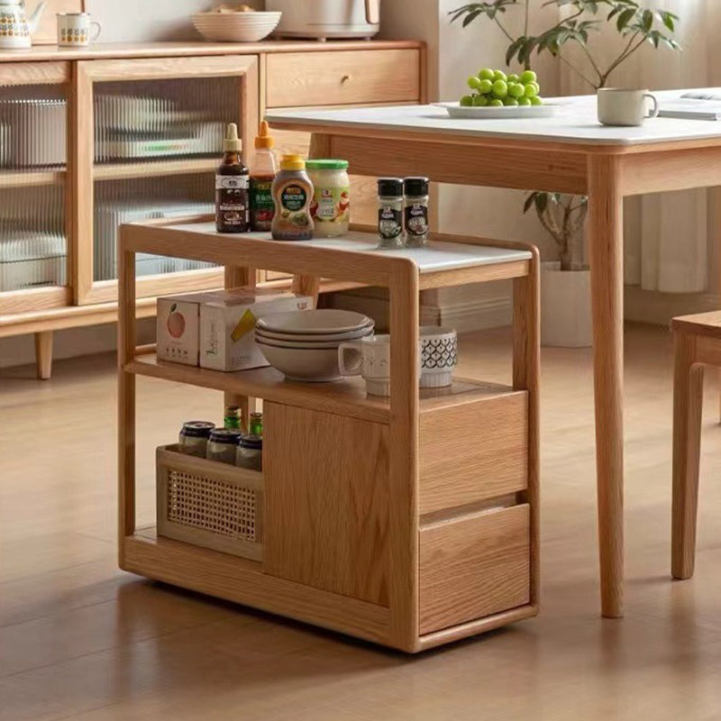 Mesa Auxiliar de Roble Rojo con Cajones - Cubo Rectangular de Roca de Simplicidad Moderna para Sala de Estar 