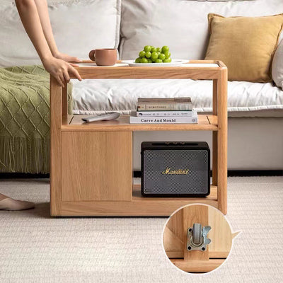 Mesa Auxiliar de Roble Rojo con Cajones - Cubo Rectangular de Roca de Simplicidad Moderna para Sala de Estar 