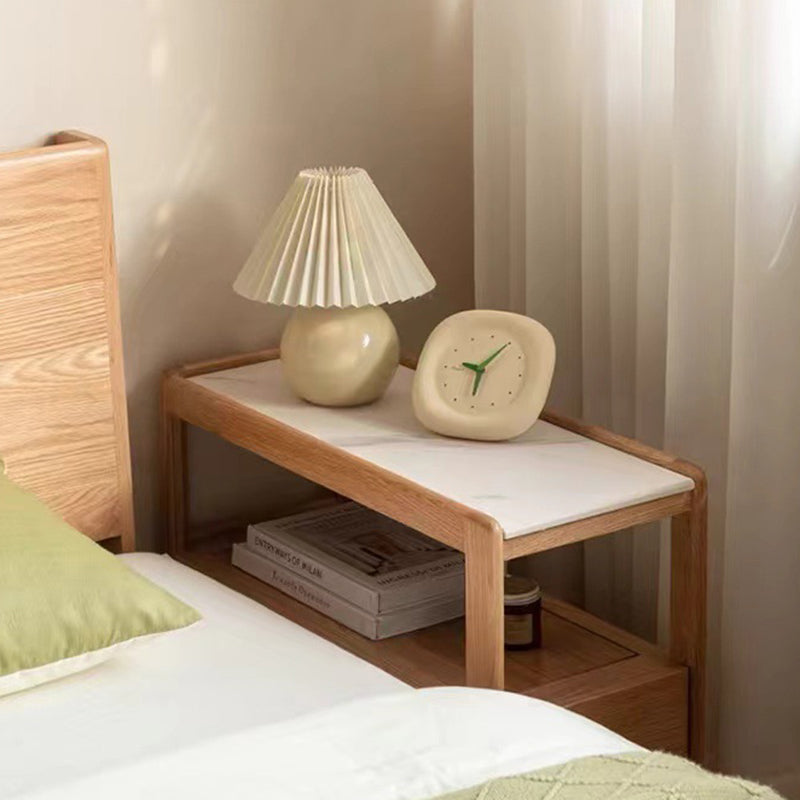 Mesa Auxiliar de Roble Rojo con Cajones - Cubo Rectangular de Roca de Simplicidad Moderna para Sala de Estar 