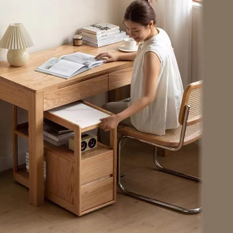 Mesa Auxiliar de Roble Rojo con Cajones - Cubo Rectangular de Roca de Simplicidad Moderna para Sala de Estar 