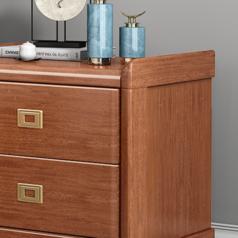 Traditional Chinese Square Cube Brass Walnut Wood Plywood Nightstand 2 - Drawer For Bedroom