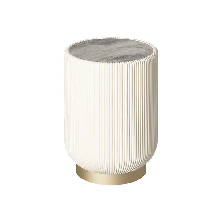 Contemporary Nordic Cylinder Rock Board Plywood PU Leather Side Table 1 - Tier For Living Room