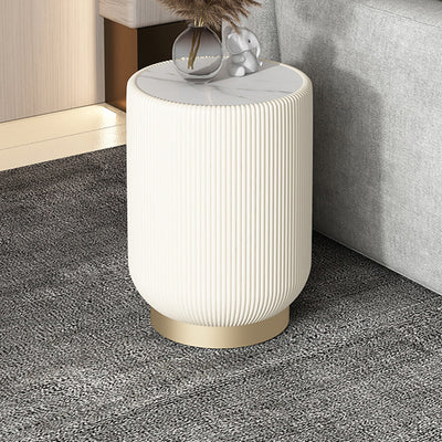 Contemporary Nordic Cylinder Rock Board Iron Solid Wood Side Table 1 - Tier For Living Room
