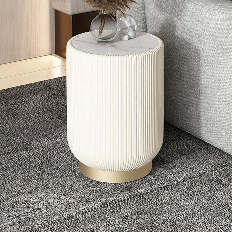 Contemporary Nordic Cylinder Rock Board Iron Solid Wood Side Table 1 - Tier For Living Room