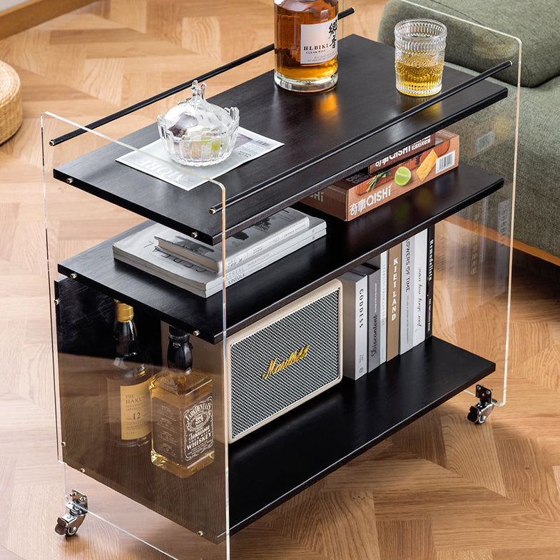 Contemporary Nordic Transparent Acrylic Solid Wood Side Table 3 - Tier For Living Room