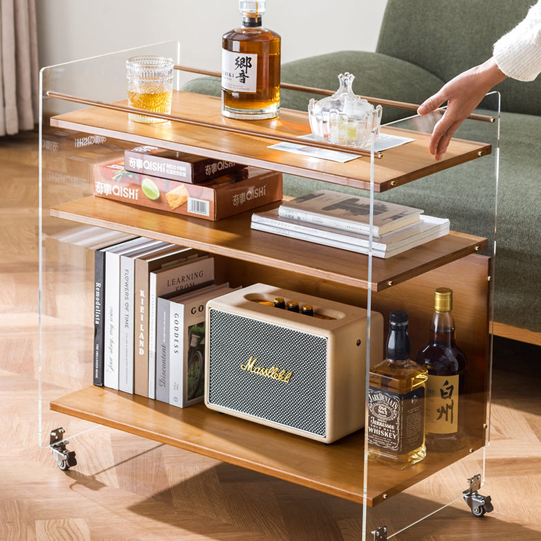 Contemporary Nordic Transparent Acrylic Solid Wood Side Table 3 - Tier For Living Room