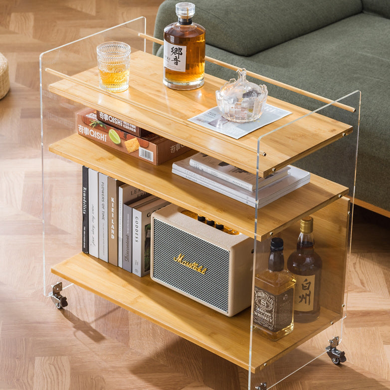 Contemporary Nordic Transparent Acrylic Solid Wood Side Table 3 - Tier For Living Room