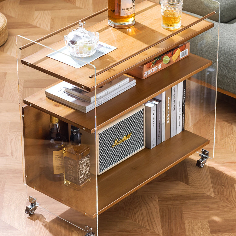 Contemporary Nordic Transparent Acrylic Solid Wood Side Table 3 - Tier For Living Room