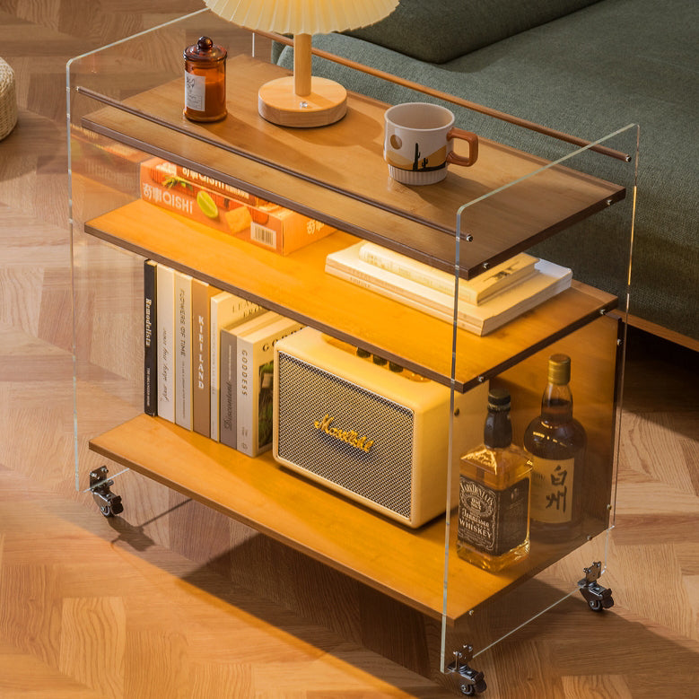 Contemporary Nordic Transparent Acrylic Solid Wood Side Table 3 - Tier For Living Room
