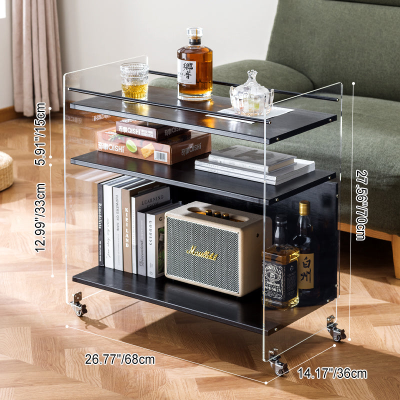 Contemporary Nordic Transparent Acrylic Solid Wood Side Table 3 - Tier For Living Room