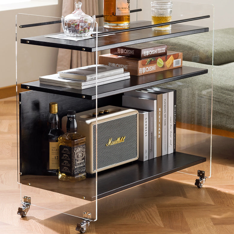 Contemporary Nordic Transparent Acrylic Solid Wood Side Table 3 - Tier For Living Room