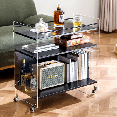 Contemporary Nordic Transparent Acrylic Solid Wood Side Table 3 - Tier For Living Room