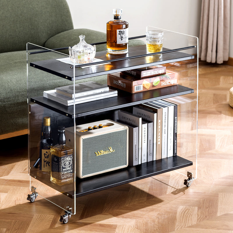 Contemporary Nordic Transparent Acrylic Solid Wood Side Table 3 - Tier For Living Room