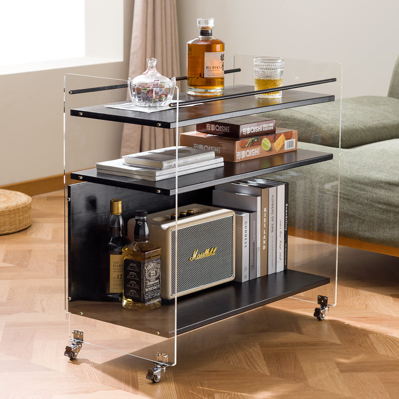 Contemporary Nordic Transparent Acrylic Solid Wood Side Table 3 - Tier For Living Room