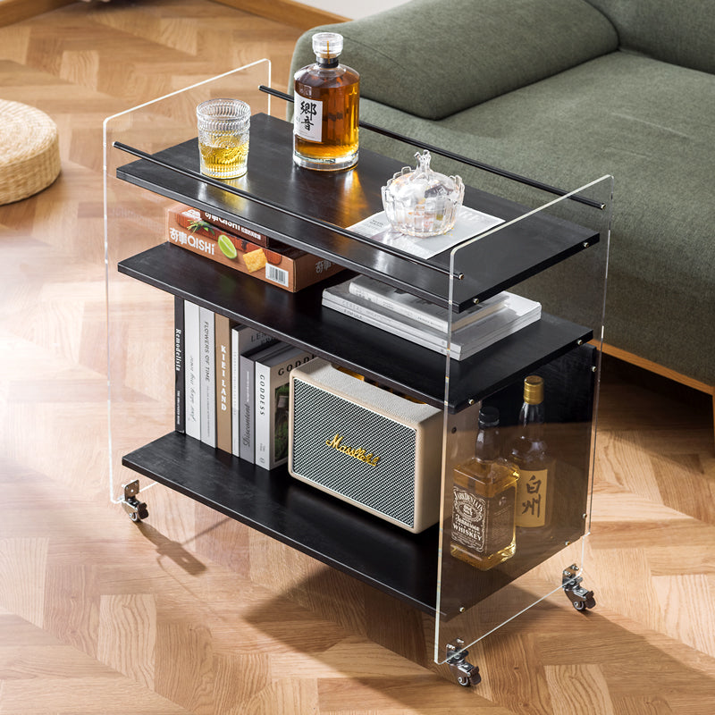 Contemporary Nordic Transparent Acrylic Solid Wood Side Table 3 - Tier For Living Room