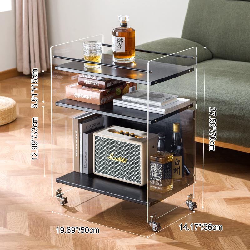 Contemporary Nordic Transparent Acrylic Solid Wood Side Table 3 - Tier For Living Room