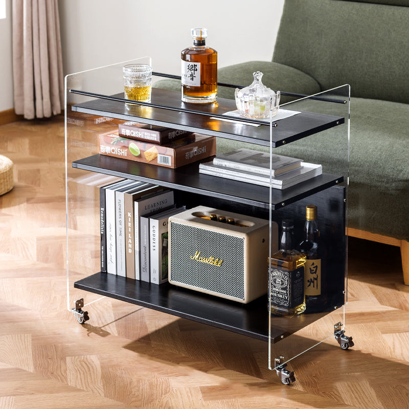 Contemporary Nordic Transparent Acrylic Solid Wood Side Table 3 - Tier For Living Room