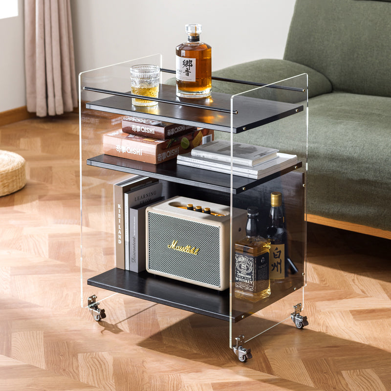 Contemporary Nordic Transparent Acrylic Solid Wood Side Table 3 - Tier For Living Room