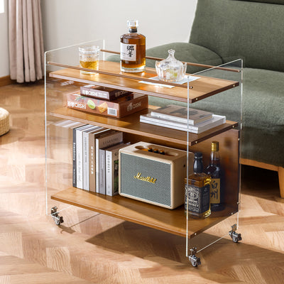Contemporary Nordic Transparent Acrylic Solid Wood Side Table 3 - Tier For Living Room