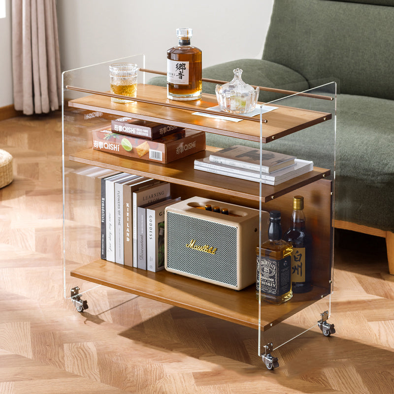 Contemporary Nordic Transparent Acrylic Solid Wood Side Table 3 - Tier For Living Room
