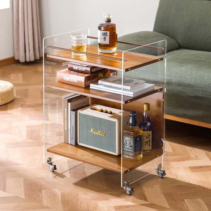 Contemporary Nordic Transparent Acrylic Solid Wood Side Table 3 - Tier For Living Room