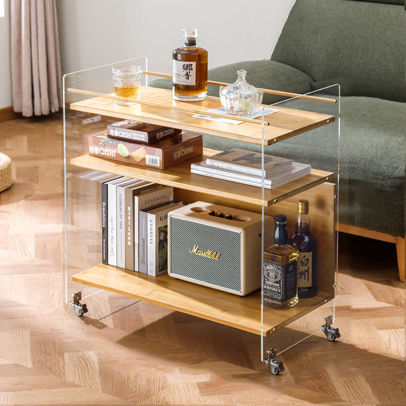 Contemporary Nordic Transparent Acrylic Solid Wood Side Table 3 - Tier For Living Room
