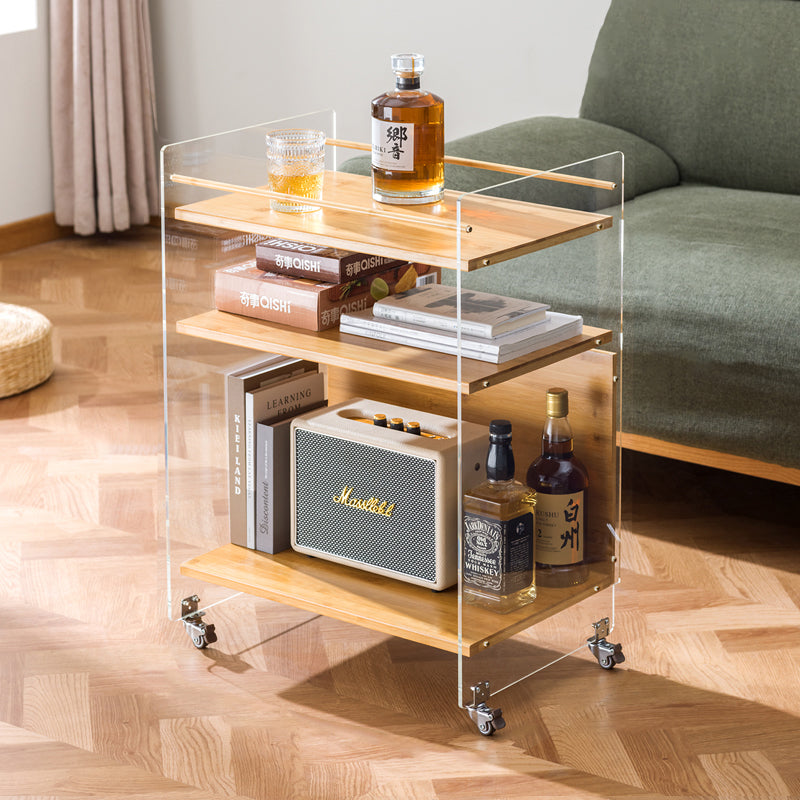 Contemporary Nordic Transparent Acrylic Solid Wood Side Table 3 - Tier For Living Room
