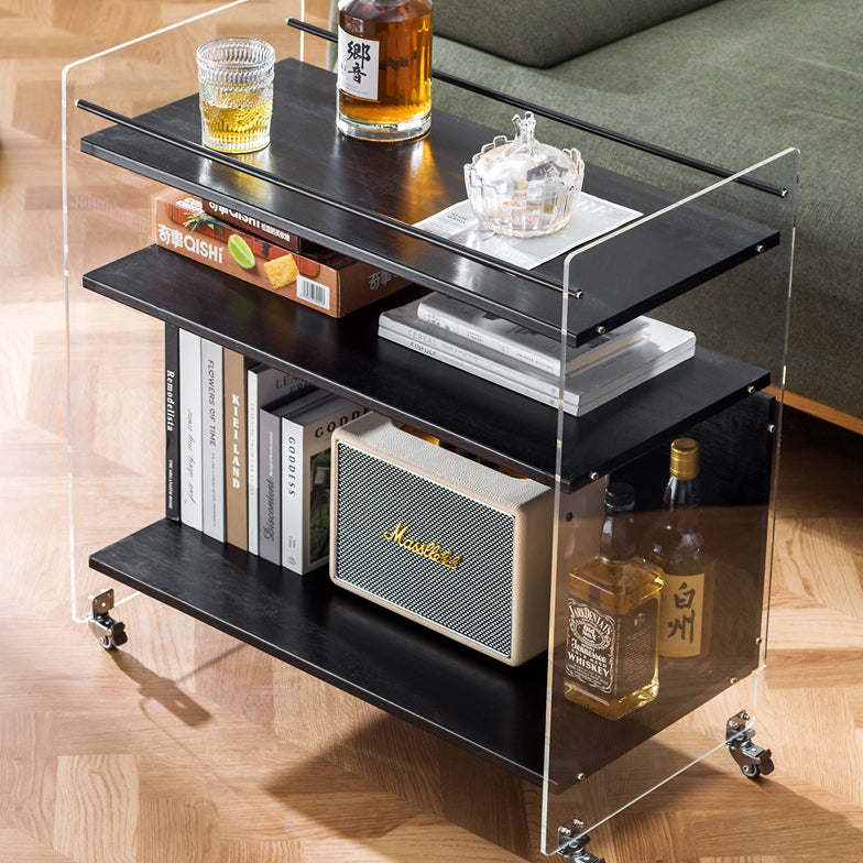 Contemporary Nordic Transparent Acrylic Solid Wood Side Table 3 - Tier For Living Room