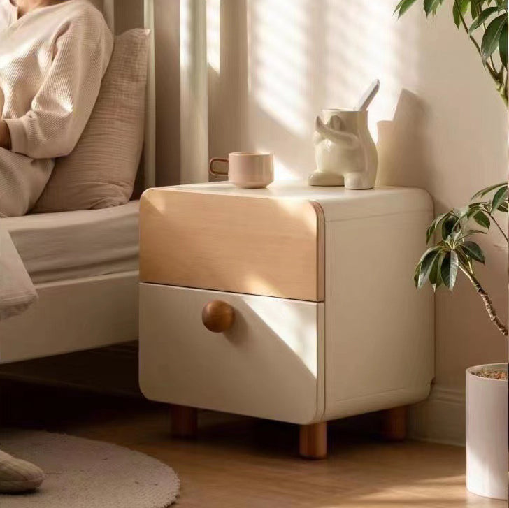 Moderner minimalistischer rechteckiger/runder Nachttisch aus Kiefernholz mit 2 Schubladen fürs Schlafzimmer 