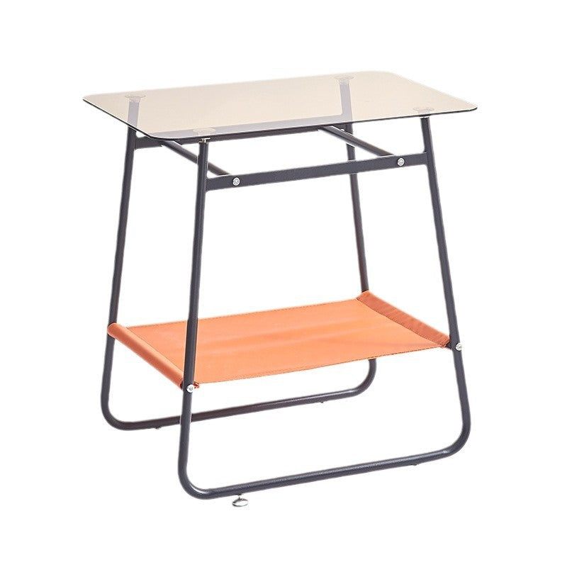 Mesa Auxiliar de Vidrio Transparente Escandinavo Contemporáneo de Hierro de 2 Niveles para Sala de Estar 