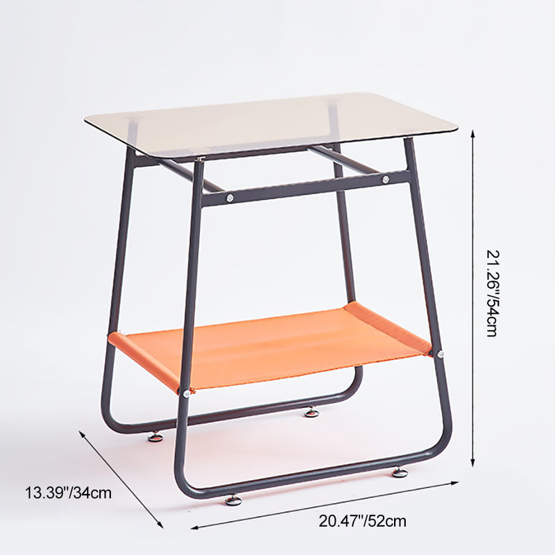 Mesa Auxiliar de Vidrio Transparente Escandinavo Contemporáneo de Hierro de 2 Niveles para Sala de Estar 