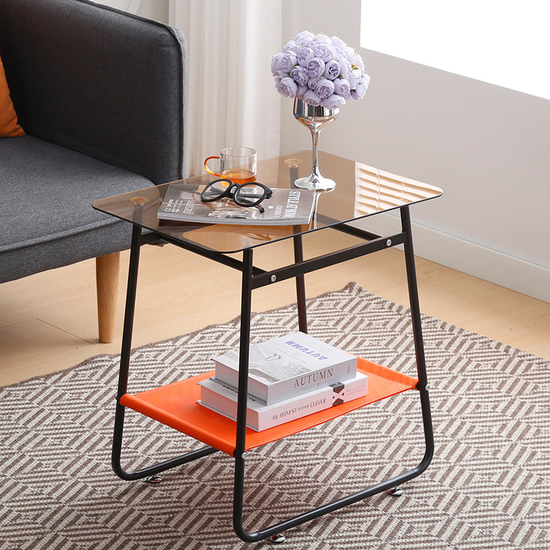 Mesa Auxiliar de Vidrio Transparente Escandinavo Contemporáneo de Hierro de 2 Niveles para Sala de Estar 